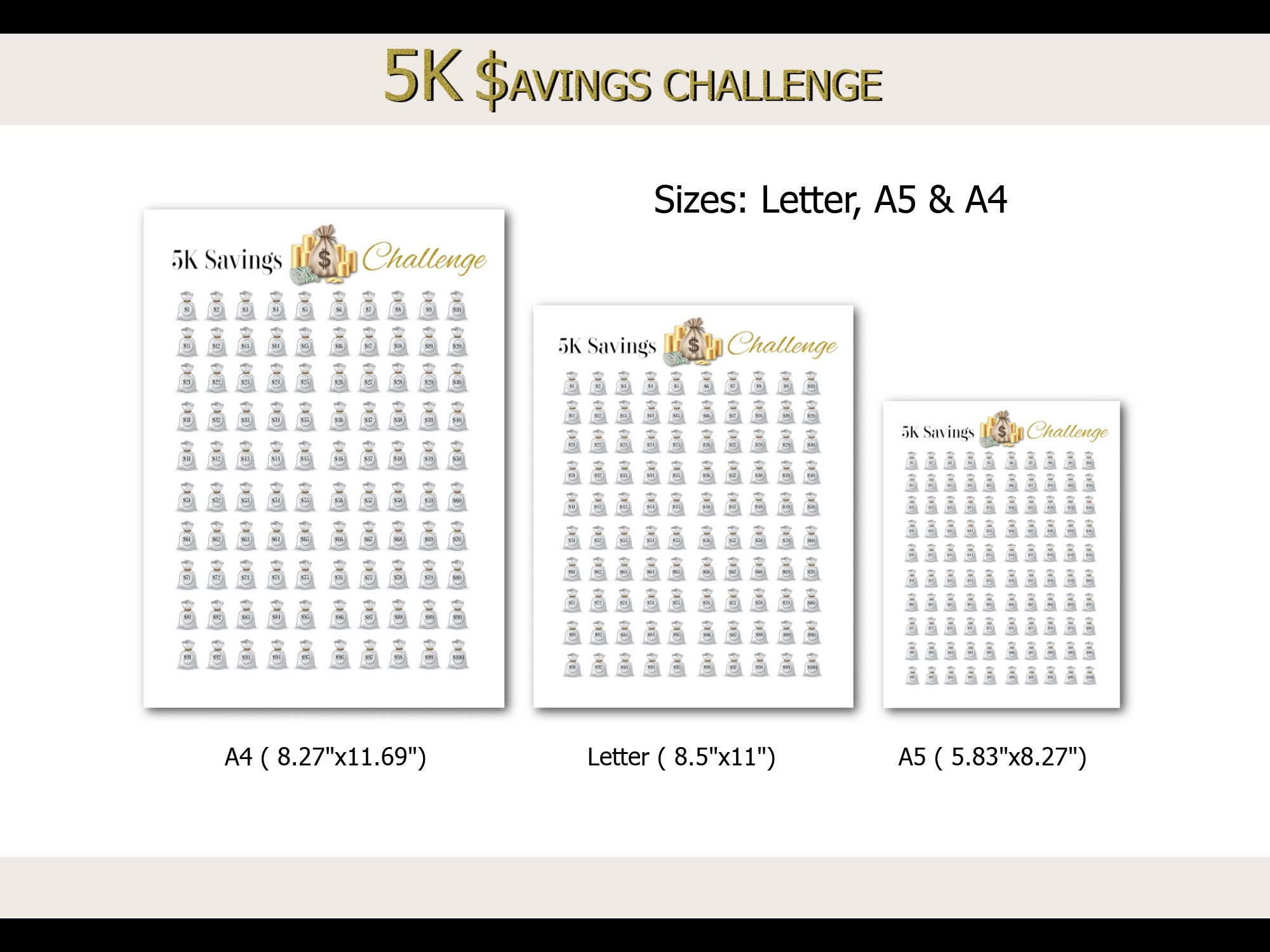 Printable 5K Savings Challenge Savings Challenge Money - Etsy