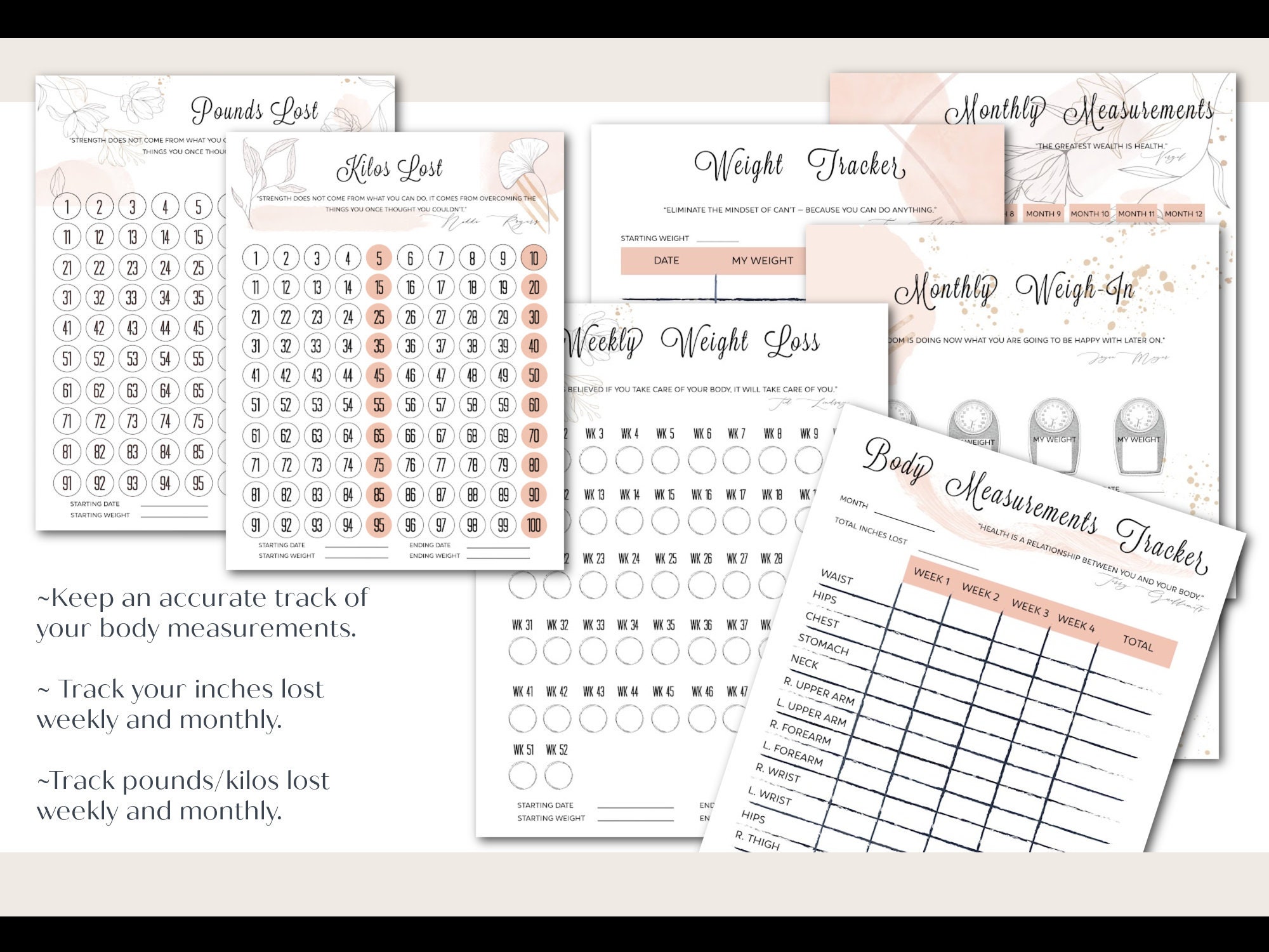 Pink Weight Loss Planner Weight Loss Tracker Weight Loss Etsy