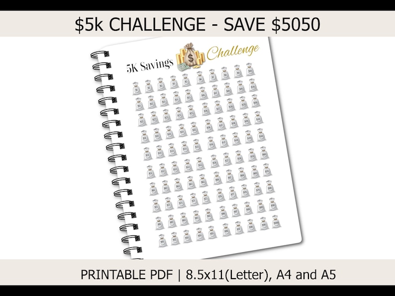 Printable 5K Savings Challenge Savings Challenge Money - Etsy
