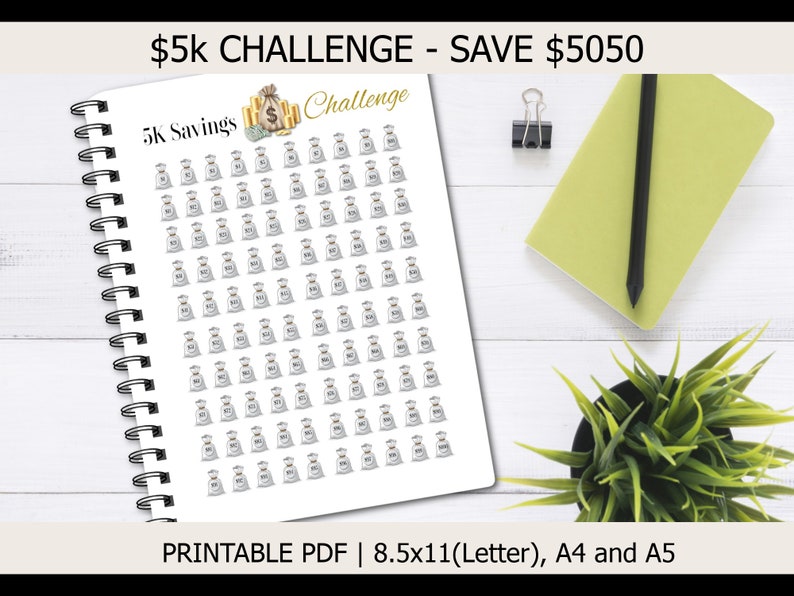 Printable 5K Savings Challenge, Savings Challenge, Money Challenge ...