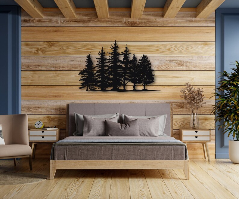 Forest Metal Wall Art Evergreen Trees Metal Wall Art Metal Etsy