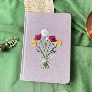 Hand Embroidered notebook with flower bouquet embroidery, Special Gift, Mothers gift, sister gifts, journal, diary, wedding guest book