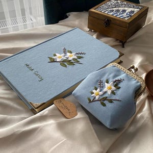 Handbesticktes Notizbuch & Geldbörse, Valentinstagsgeschenk, einzigartiges spezielles Journal, personalisiertes Erinnerungsnotizbuch, Vintage-Geldbörse