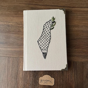 Palästina Karte Handstickerei, Keffiyeh Muster Notizbuch, Olivenzweig Design, Einzigartiges Besonderes Journal, Personalisiertes Erinnerungsbuch, Sammelalbum