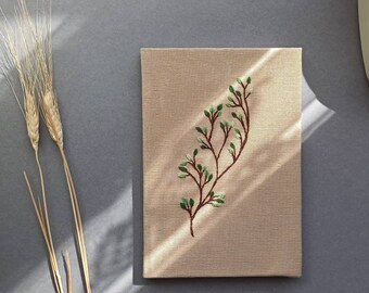 Elegant Leaves Embroidered Notebook, Custom gift, Personalized Notebook, Bullet Journal, Handmade notebook, botanical book, Fabric hardcover