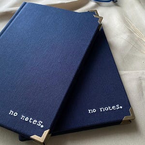 Personalized Hand Embroidered Linen Notebook: Dark Blue &#39;No Notes&#39;