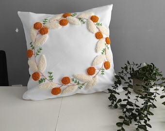 Punchneedle Pillow,home  decor,pillowcases.Embroidered Pillow.cushion Pillow covers, throw pillow,circle design pillows.personalized Pillow,