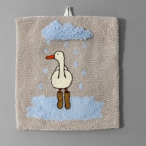 Duck wallboard, Handmade Punch Needle,Gift for New home, Good Vibes home, accessories for woman,Rug mug, bird wallboard, embroiderey punch, image 1