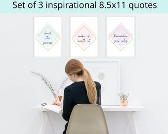 Set of 3 Motivational Wall Art Prints | Classic Feminine Quote Decor | Printable Digital Download