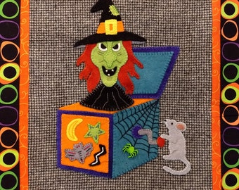 Boîte à surprise sorcière / Appliqué en laine pour Halloween - MODÈLE NUMÉRIQUE