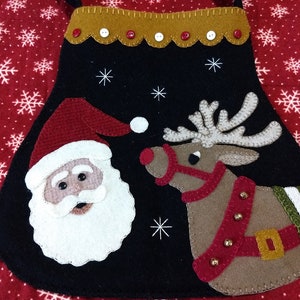 Santa and Rudolph Wall Pouch / Christmas Wool Applique - DIGITAL PATTERN