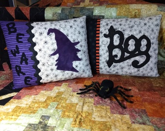 Coussins d'Halloween « Boo and Beware » / Appliqué en laine - MODÈLE NUMÉRIQUE