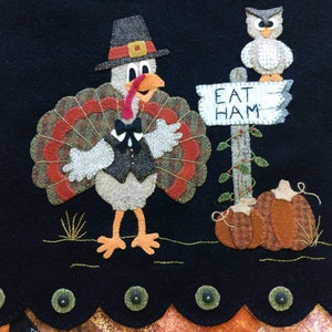 Tuk & Olie &quot;Eat Ham&quot; Hanging / Thanksgiving and Fall Wool Applique - DIGITAL PATTERN