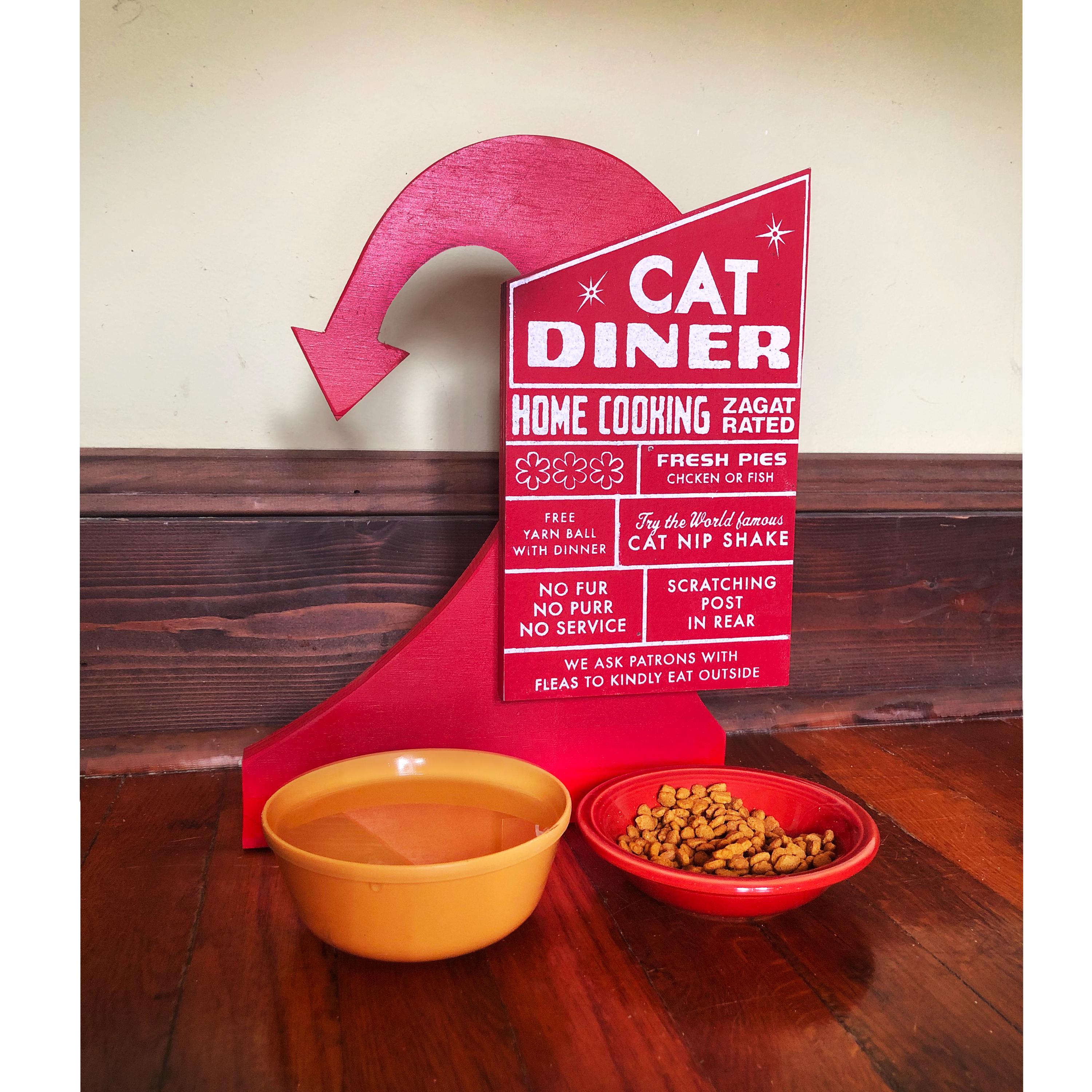 Funny Cat Dish Sign -cat Diner- Screen Printed Wooden Stand up Sign for ...