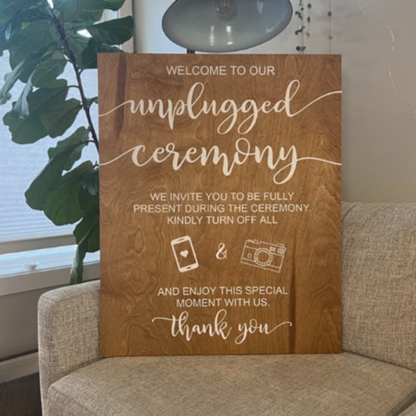 Wood Unplugged Ceremony Sign | Rustic & Wood Wedding Decor