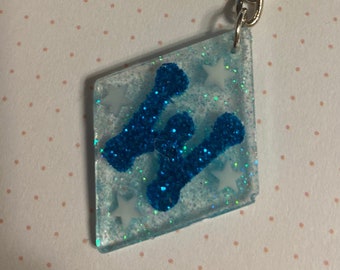 Blue W Diamond UV Resin Keychain, Glow in the Dark Stars, Baby Blue Glitter, Personalized Initial Charm, Custom Gift