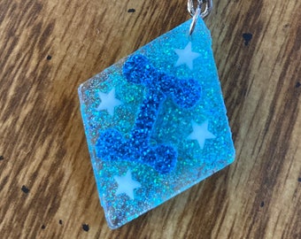 Blue I Diamond UV Resin Keychain, Glow in the Dark Stars, Baby Blue Glitter, Personalized Initial Charm, Custom Gift