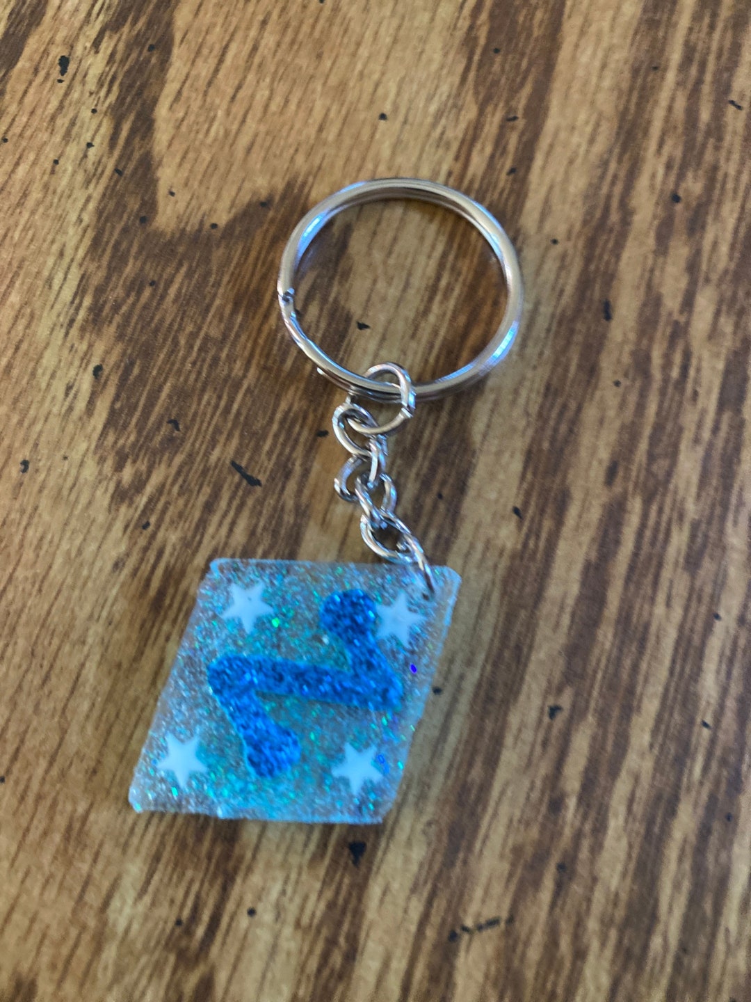 UV Resin Keychain, Diamond Shape, Letter Z, Baby Blue Glitter, 4 Glow ...
