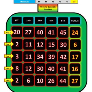 Lottery Number Generator and Winning Number History