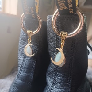 Celestial Moon Boot Charms, Gold Brass, Druzy Stone, Fairycore Shoe Accessories, Set of 2 bild 3