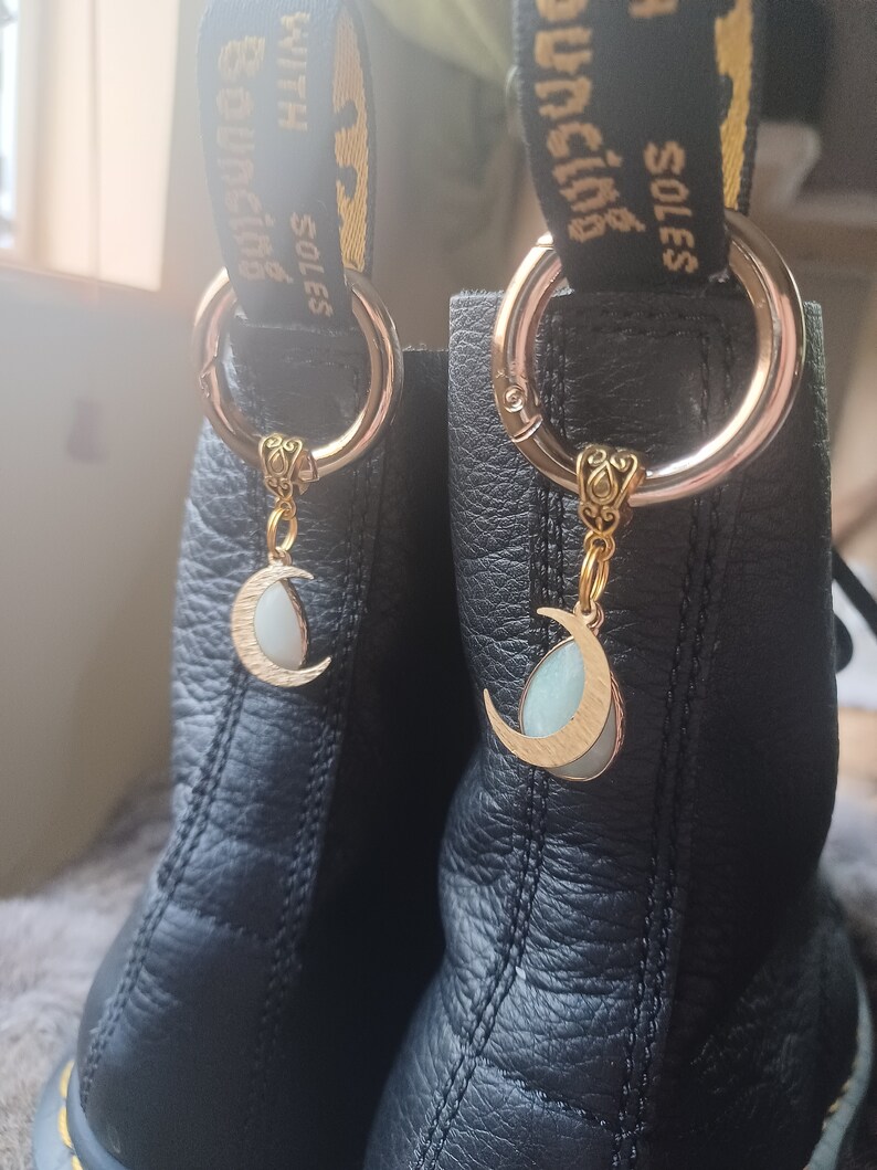 Celestial Moon Boot Charms, Gold Brass, Druzy Stone, Fairycore Shoe Accessories, Set of 2 bild 3