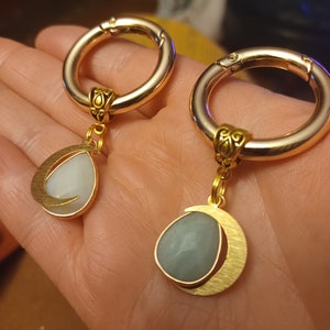 Celestial Moon Boot Charms, Gold Brass, Druzy Stone, Fairycore Shoe Accessories, Set of 2 Blue Stone