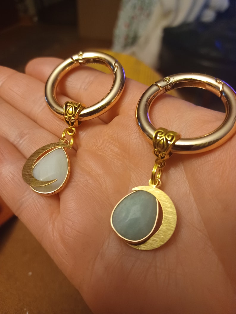 Celestial Moon Boot Charms, Gold Brass, Druzy Stone, Fairycore Shoe Accessories, Set of 2 Blue Stone