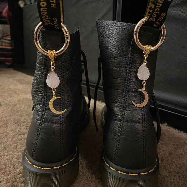 Celestial Doc Marten Boot Charms, set of 2. Gold Brass moon crystal semiprecious stone, fairycore, goblincore shoe grunge boot accessories,