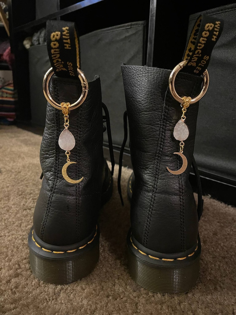Celestial Moon Boot Charms, Gold Brass, Druzy Stone, Fairycore Shoe Accessories, Set of 2 bild 2