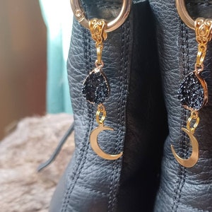 Celestial Doc Marten Boot Charms, set of 2. Gold Brass moon crystal semiprecious stone, fairycore, goblincore shoe grunge boot accessories,