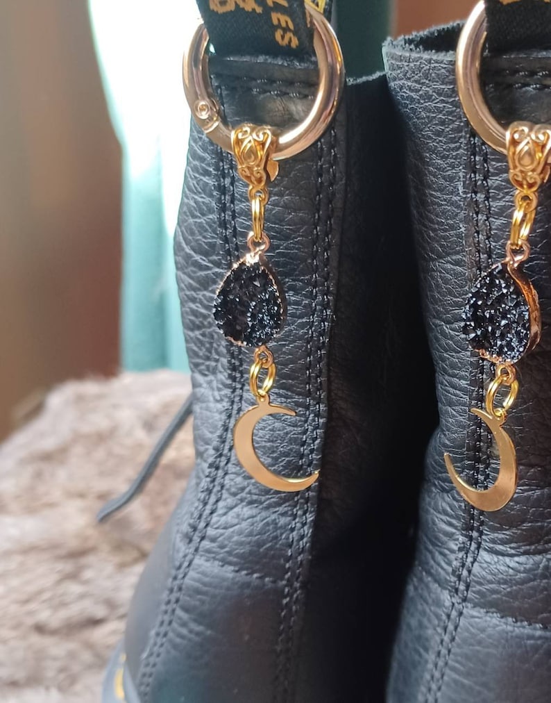 Celestial Moon Boot Charms, Gold Brass, Druzy Stone, Fairycore Shoe Accessories, Set of 2 bild 1
