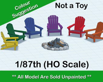 HO Scale Adirondack / Muskoka Chairs with Campfire Pit for Model Train Layout