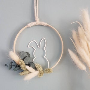 Easter decoration, Easter decoration, Easter gift, wooden wreath with dried flowers, door wreath, spring wreath, rabbit hoop, deer