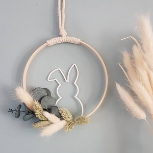 Easter decoration, Easter decoration, Easter gift, wooden wreath with dried flowers, door wreath, spring wreath, bunny hoop, deer
