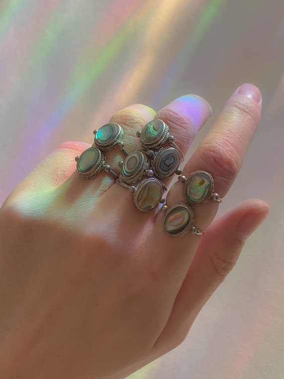 Vintage 80s Sterling Silver Abalone Rings Stamped… - image 1