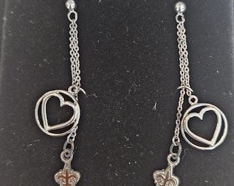 New Orleans Saints NFL Football LogoArt .925 Silver Dangle Earings