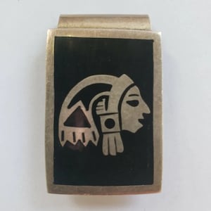 Pince à billets aztèque vintage du Mexique en argent sterling massif .925.