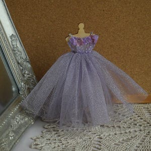 1/12th miniature dress dollhouse. Miniature gown doll clothes 1:12 scale. Lurex dress for doll or display dress for doll house roombox
