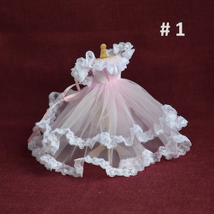 Miniature dress Dollhouse 1:12 scale. Doll clothes Miniature gown. Pink doll dress or ball gown for display doll house roombox 1/12th