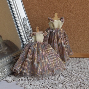 1/12th Dollhouse Miniature dress. Doll gown miniature. Lurex doll dress, miniature clothes for doll or doll roombox display dress 1:12 scale
