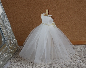 1/12th Miniature dollhouse dress. Handmade beautiful gown wedding dress for doll house 1 12 scale. Bride doll gown or display wedding dress