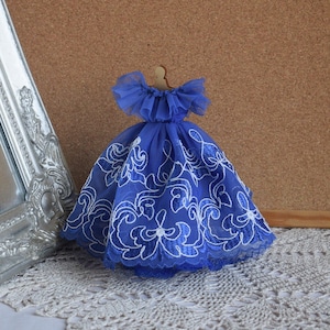 Miniature blue dress Dollhouse 1:12 scale. Miniature doll gown. Handmade doll clothes or display doll dress dollhouse roombox  1/12th