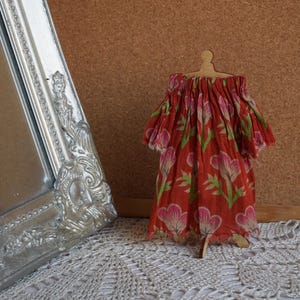 Miniature Dollhouse Dress of vintage cotton. Doll house room accessories. Handmade doll clothes 1/12 scale Dollhouse