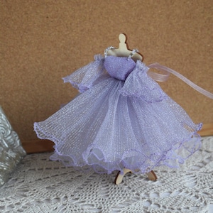 1/12th dollhouse miniature dress. Doll gown miniature clothes 1:12 scale. Lurex dress for doll or display dress for doll house roombox