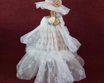 Miniature Dollhouse Dress & Hat  – Collectible Dolls clothes, display decor doll house 1:12 Scale