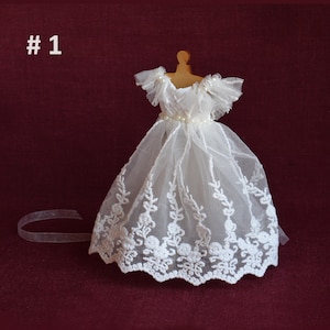1/12th Dollhouse dress miniature 1:12 scale. Mini gown. Handmade clothes for doll or display. Dolls house clothing of vintage lace cotton