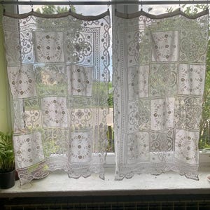 Vintage White Cutwork Cafe Curtain SET. French Country Curtain. Cotton Kitchen Valance, Farmhouse Window PANELS PAIR 95*62 cm