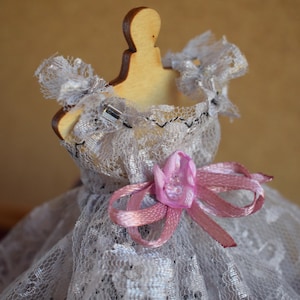 Miniature Dollhouse dress 1:12 scale. Miniature doll gown or dress for display roombox. Handmade miniature doll clothes 1/12th