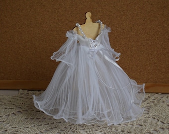 Miniature wedding dress. Miniature white bride gown Dollhouse 1 12 scale. Handmade clothes for doll house  1/12th