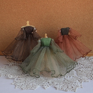 1/12th Miniature dollhouse dress. Handmade doll clothes miniature. Lurex gown for doll or display doll house 1:12 scale